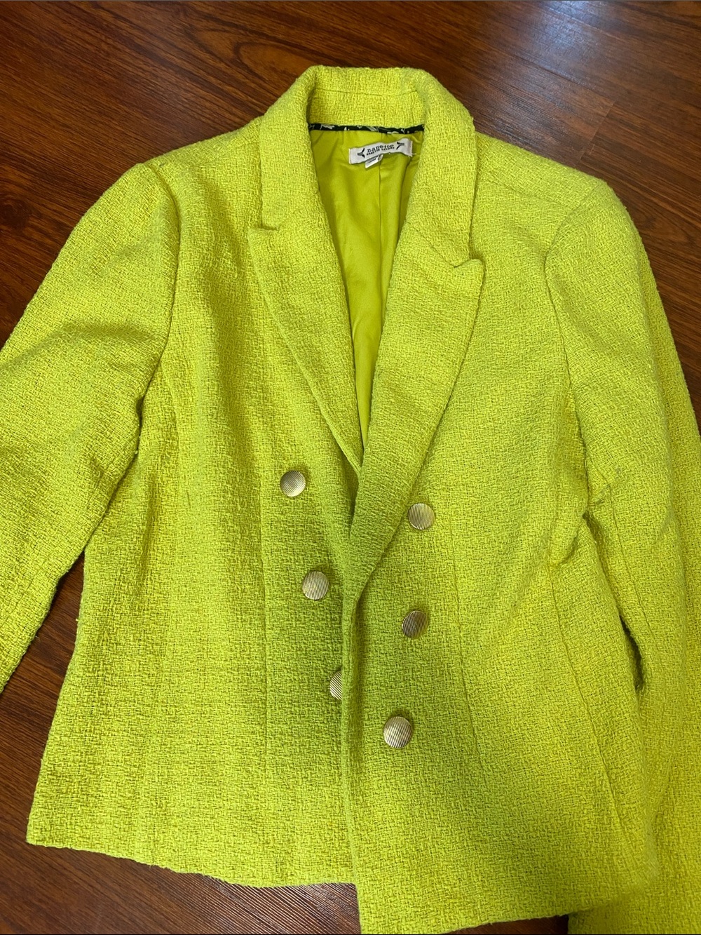 Nanette Lepore Neon Lime Double-Breasted Bouclé Blazer